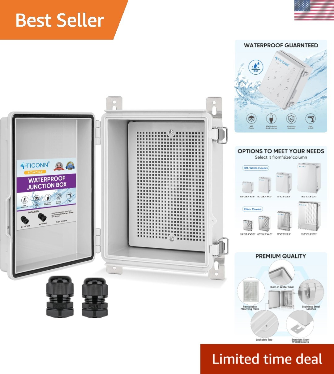 High-Quality  Waterproof Junction Box | Includes Mounting Plate & Brackets