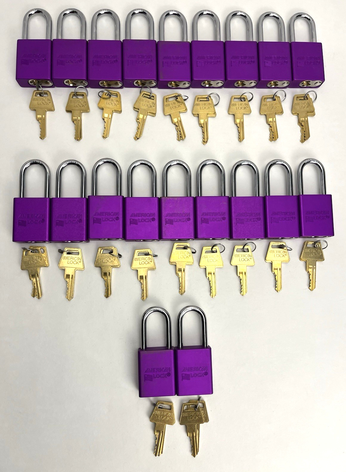 20Pk American Lock Padlock A1106KAPRPLZ3 Keyed Alike Purple serie 1100 *Engraved
