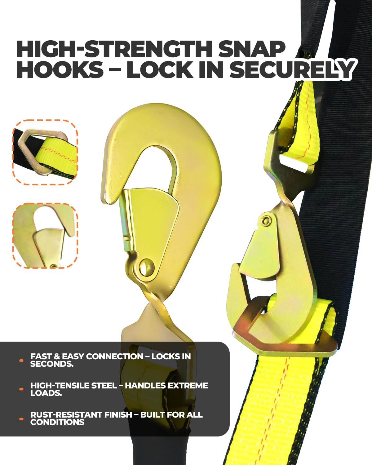 V Bridle Tow Strap 5,400lb Capacity W/ Snap Hooks Heavy Duty 2" x 4'