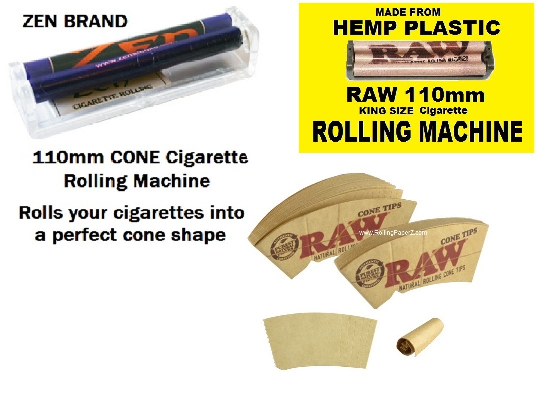 NEW 110mm RAW rolling machine + ZEN KING SIZE CONE roller + RAW Cone Tips