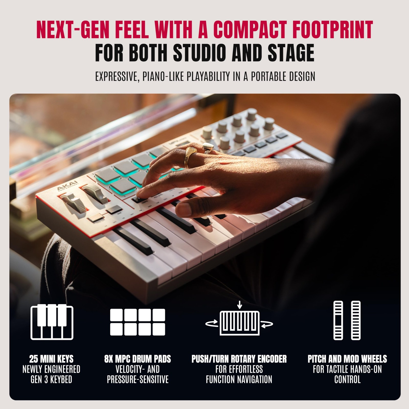 Akai Professional MPK Mini IV USB-C MIDI Keyboard Controller for Grey
