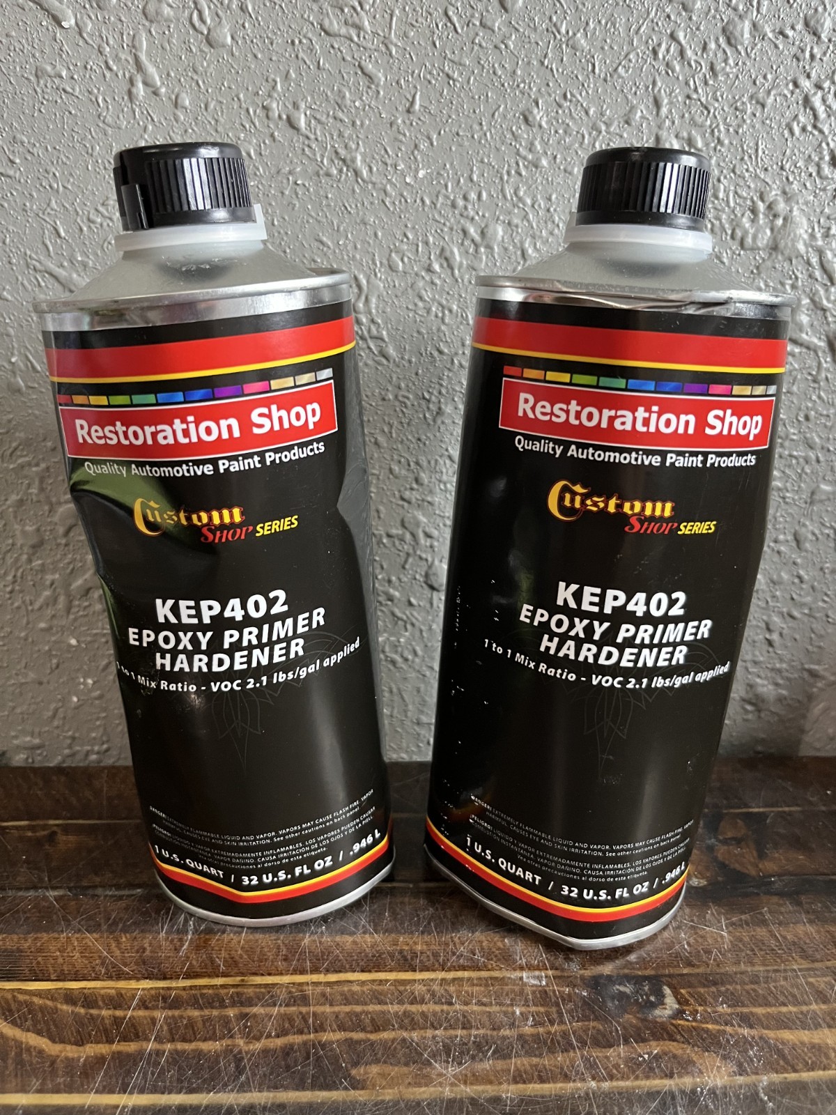 Lot of 2 Restoration Shop KEP402 Epoxy Primer Hardener 2.1 VOC 1 Quart Cans