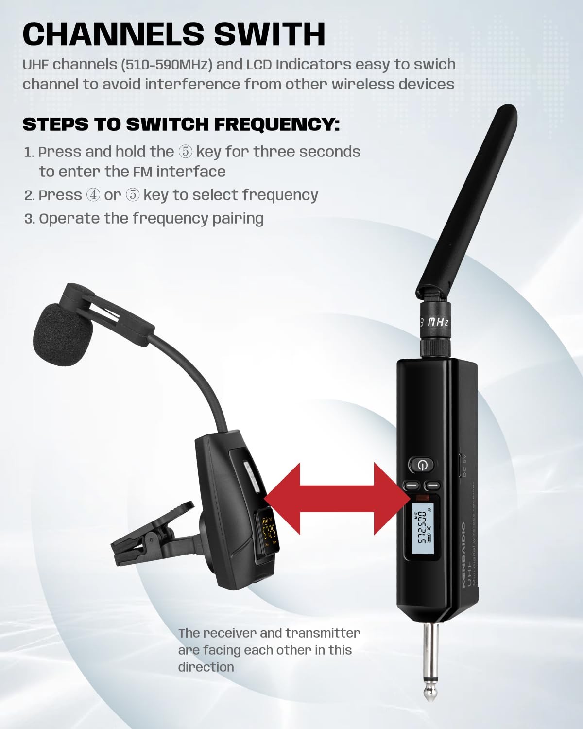 Saxophone Microphone UHF Wireless System 196ft Range - Clip on for Brass