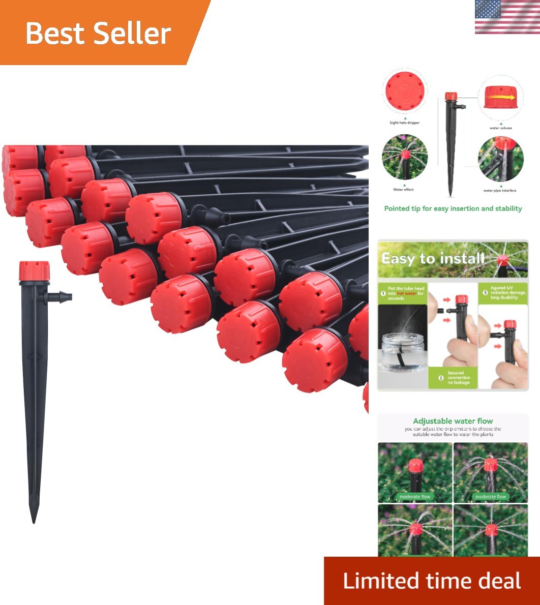 Efficient 50 Count Adjustable Drip Irrigation Emitters for Garden and Lawn Care
