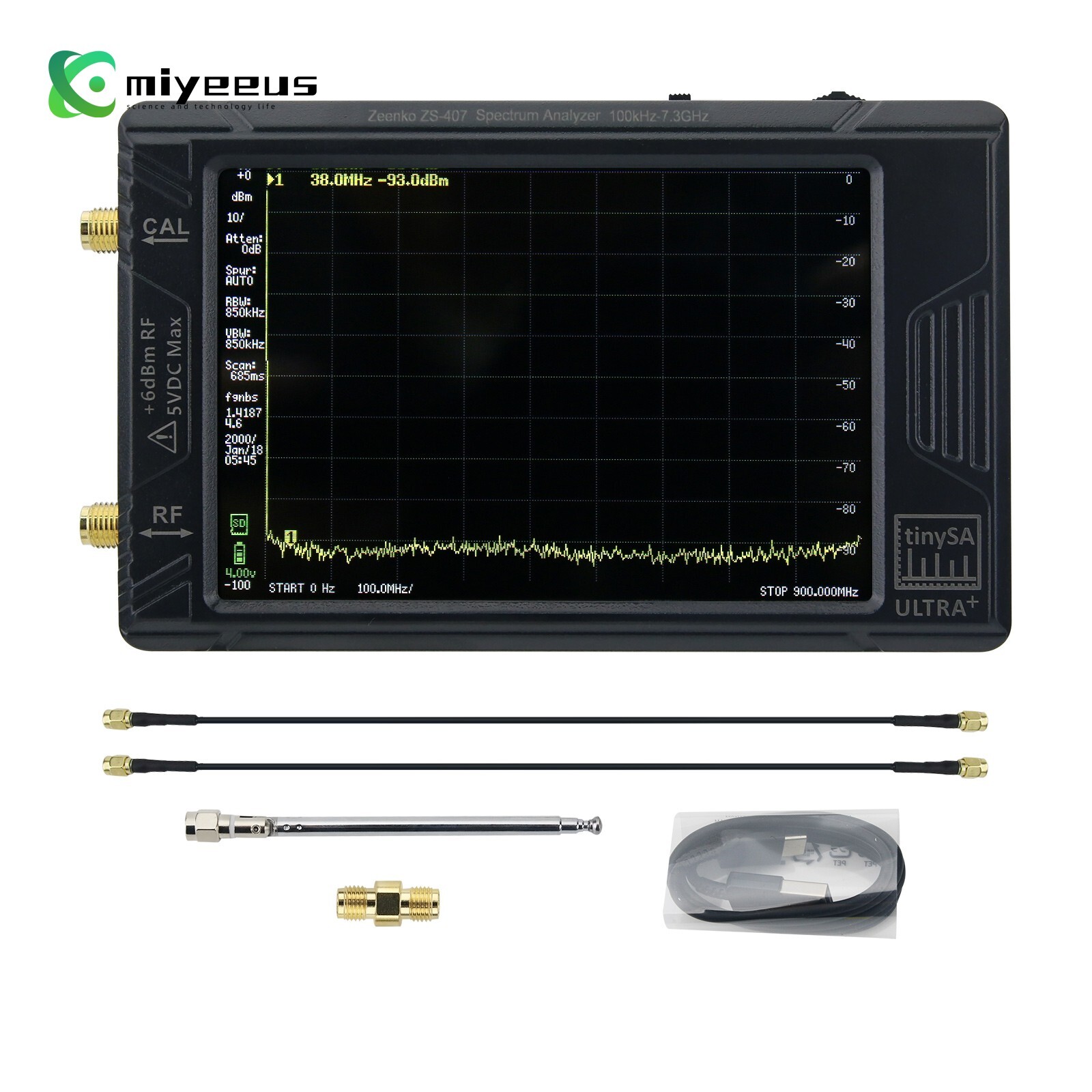 TinySA Ultra+ ZS-407 Handheld Spectrum Analyzer 900MHz-7.3GHz 4" Screen New my1