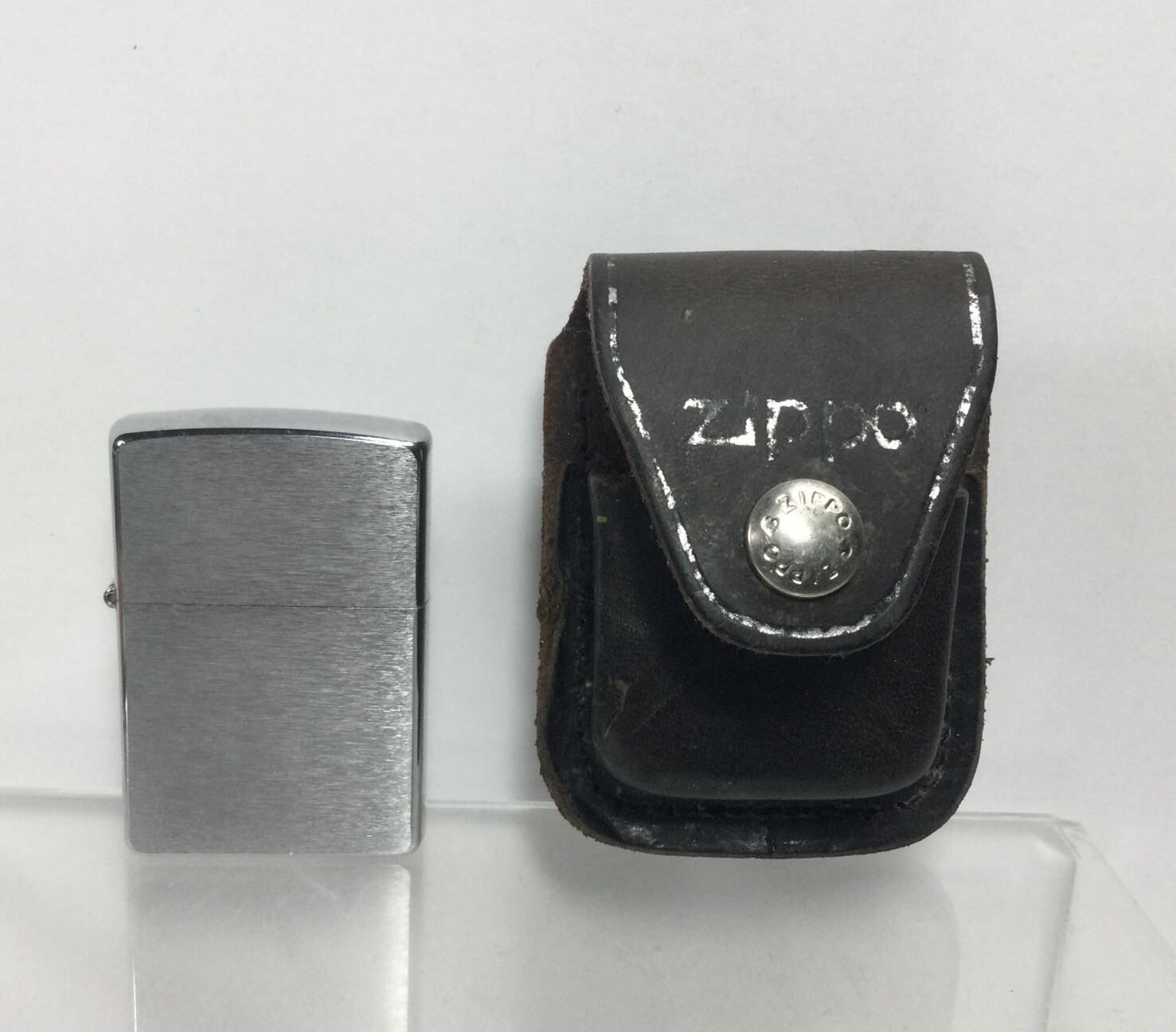 vintage Zippo Lighter B 03 Stainless finish w/ zippo leather pouch
