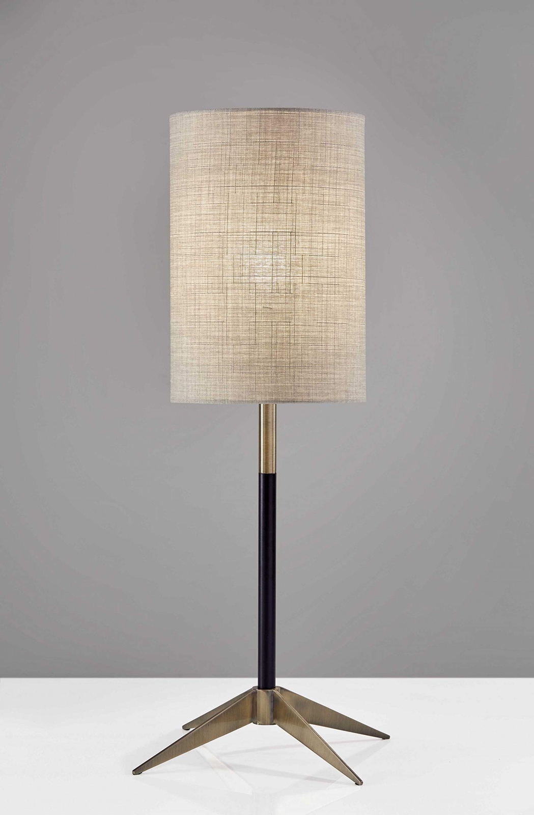 27 Antiqued Brass Metal Table Lamp With Brown Drum Shade