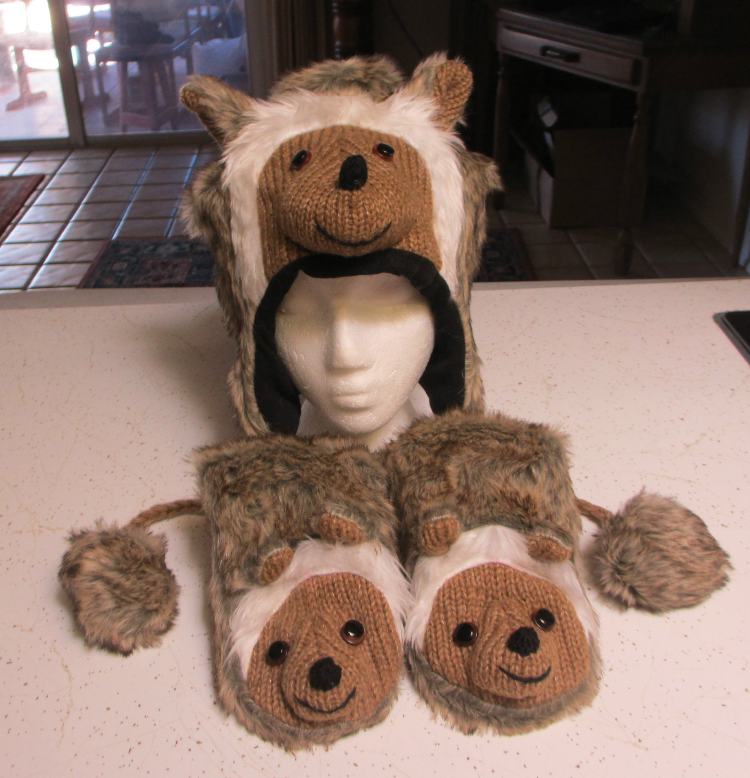 deLux HEDGEHOG  MITTENS ONLY knit ADULT hedghog possum FL LINED hamster mole NEW