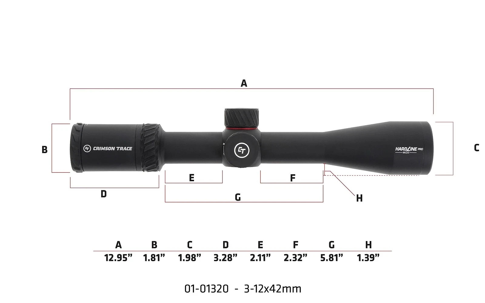 CRIMSON TRACE Hardline Pro 3-12x42mm Rifle Scope SFP MR1-MOA Reticle 30mm Tube