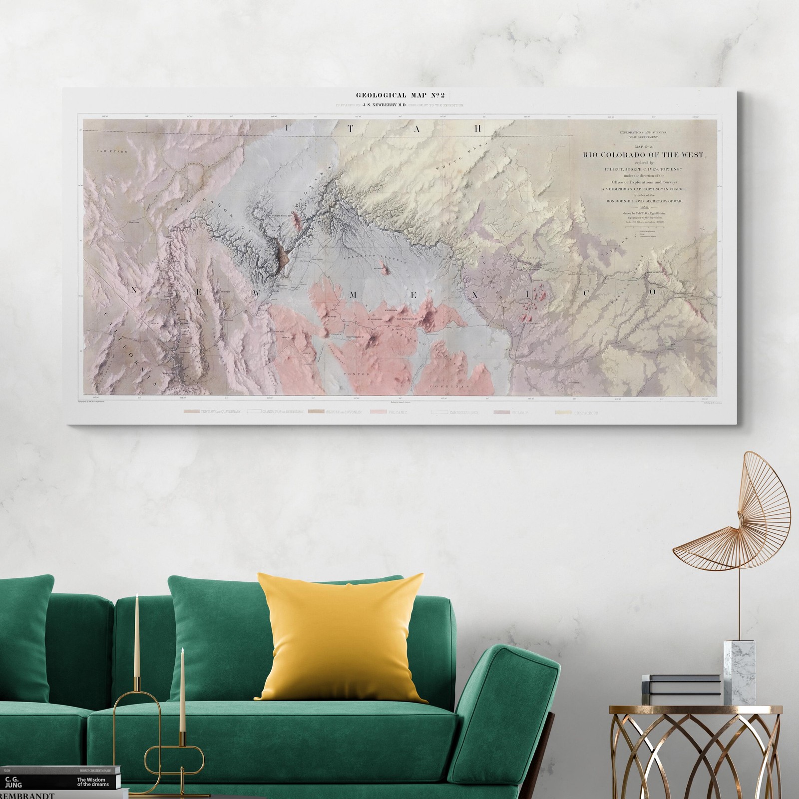 1858 Geological Map of American Southwest Grand Canyon, Plateaus & Faults Print