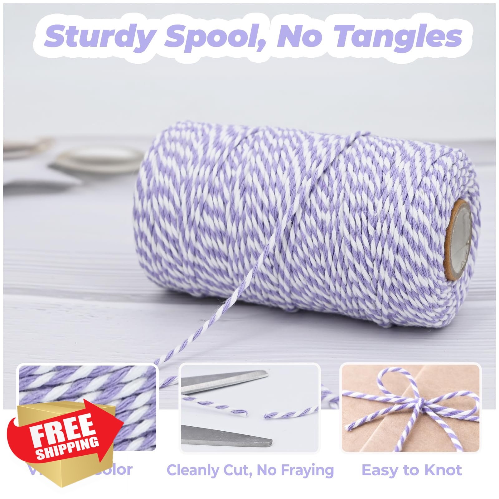 Lilac White Cotton Twine String 328ft 2mm Thick Crafts Gift Wrap