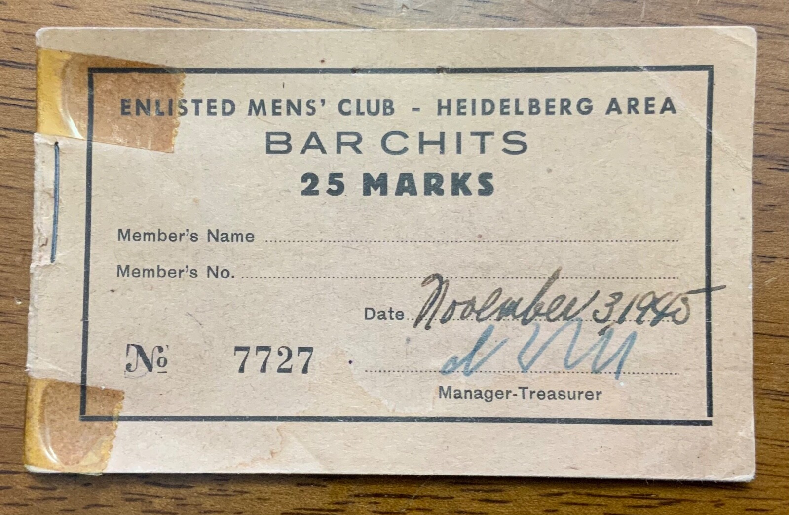 WWII 1945 US Army Enlisted Club Germany Heidelberg Bar Chits Coupon Book