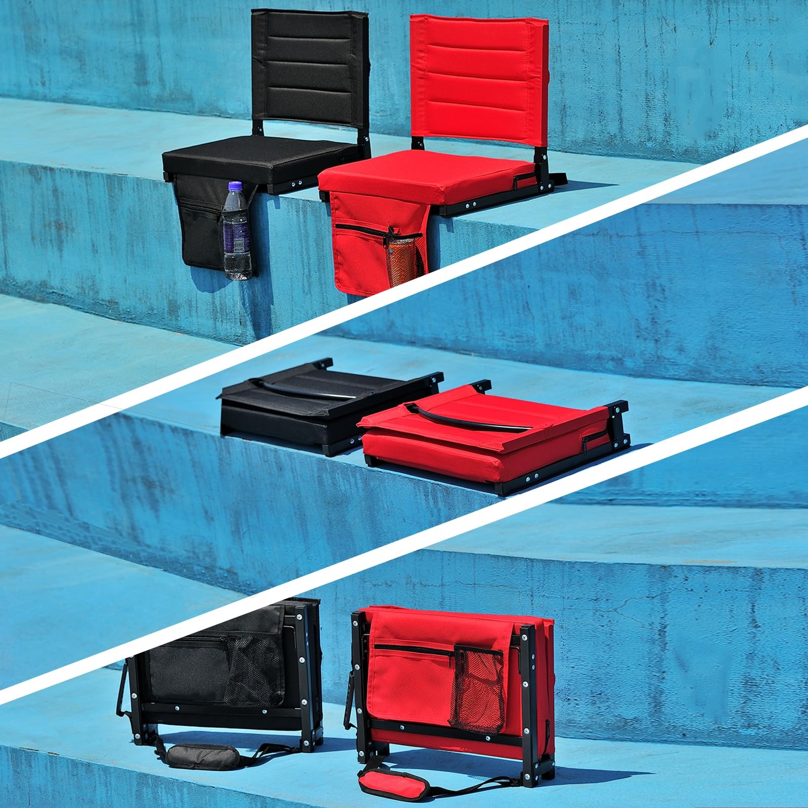 Bleacher Chairs Stadium Seats Cushion with Back Support, Portable Folding Cha...