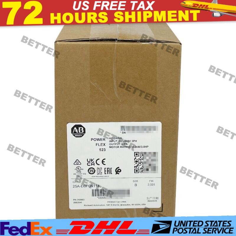 Allen-Bradley 25A-D6P0N114 PowerFlex 523 2.2kW (3Hp) AC Drive Surpl US Free Tax