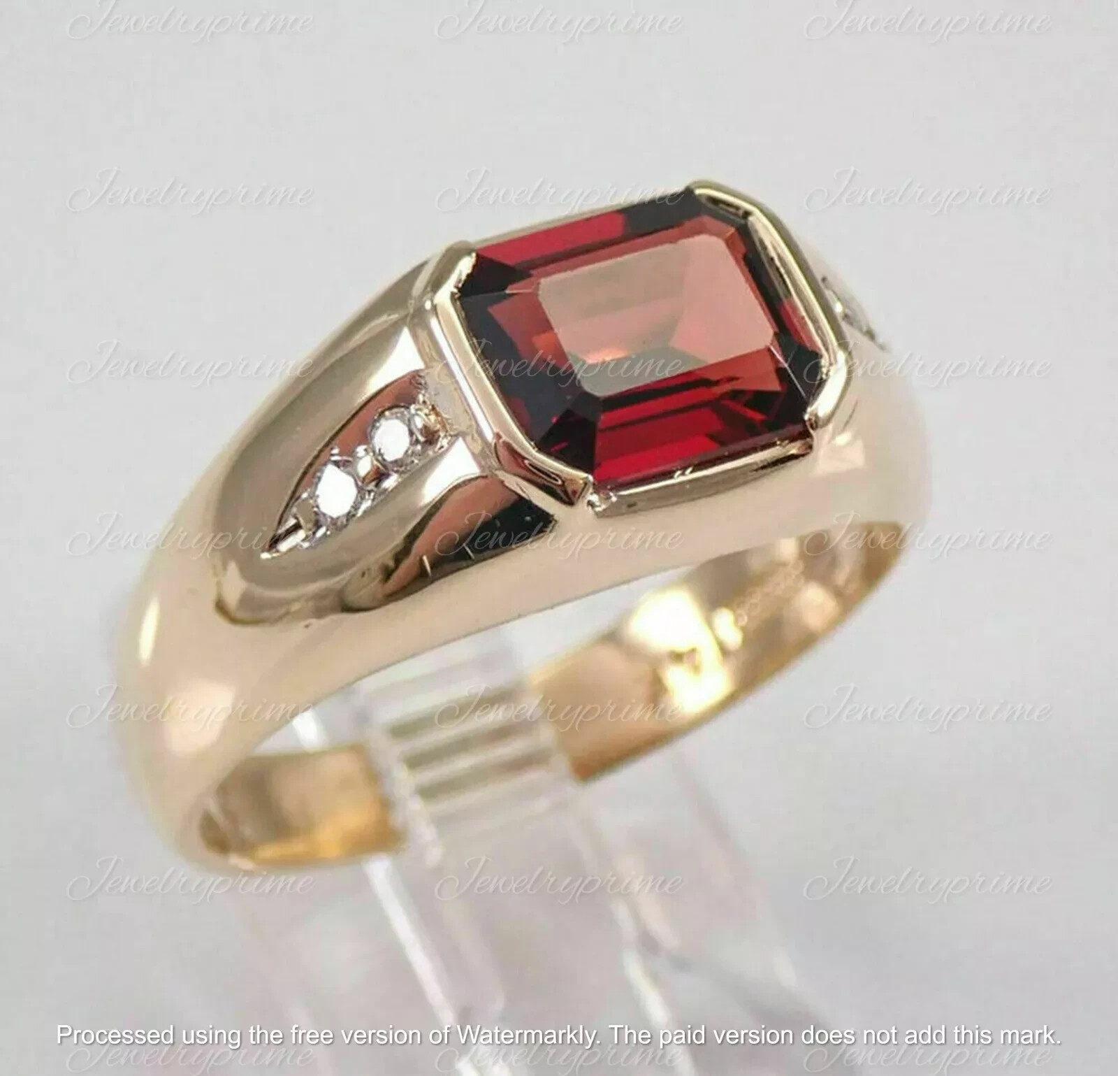 1.00 Ct Vintage 14K Yellow Gold Over Men's Garnet and Diamond Engegament Ring