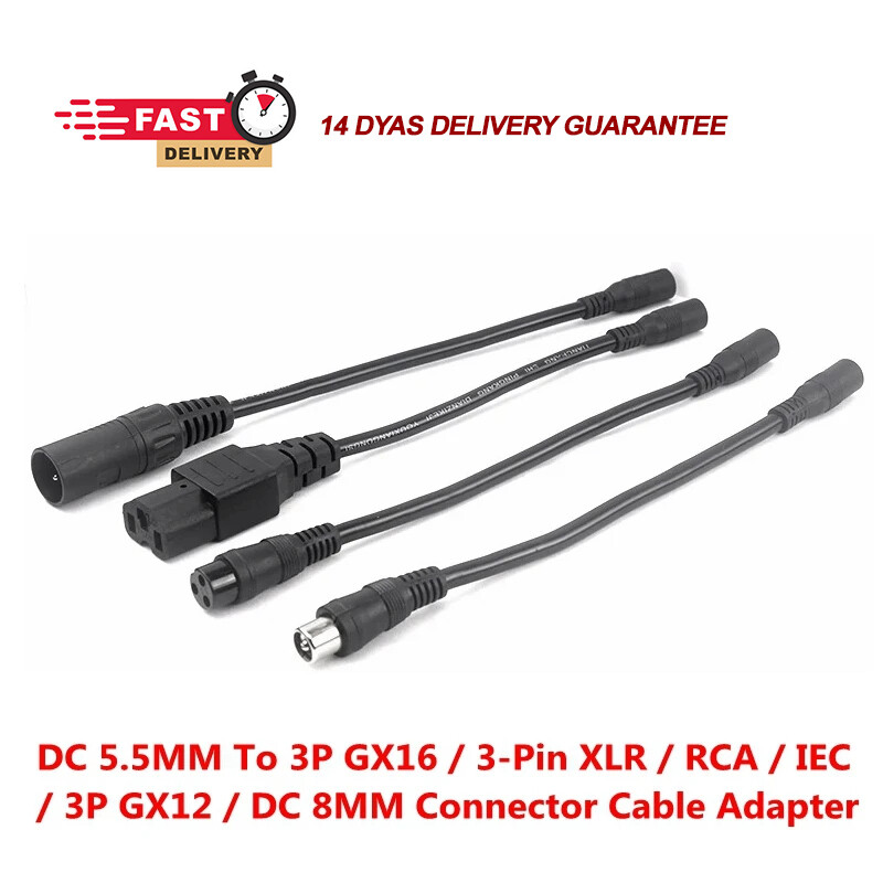 DC 5.5MM To 3P GX16 3-Pin XLR RCA IEC 3P GX12 DC 8MM Connector  Adapter  Plug