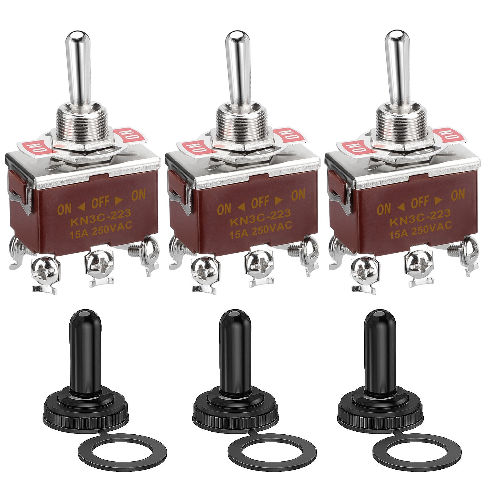 3X Toggle Switch ON/OFF/ON Heavy Duty 15A 250V DPDT Terminal Car Waterproof Cap