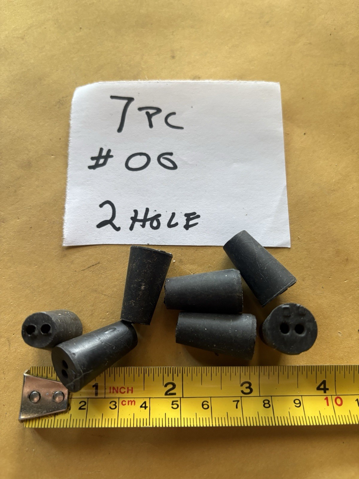 7 Pc # 00 2 Hole RUBBER LABORATORY STOPPER Black Rubber Bung Cap for Lab Glass
