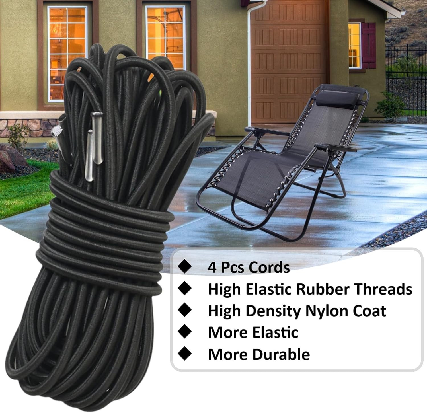 Zero Gravity Chair Replacement Elastic Cords 4-Pack For Patio & Lounge Chairs