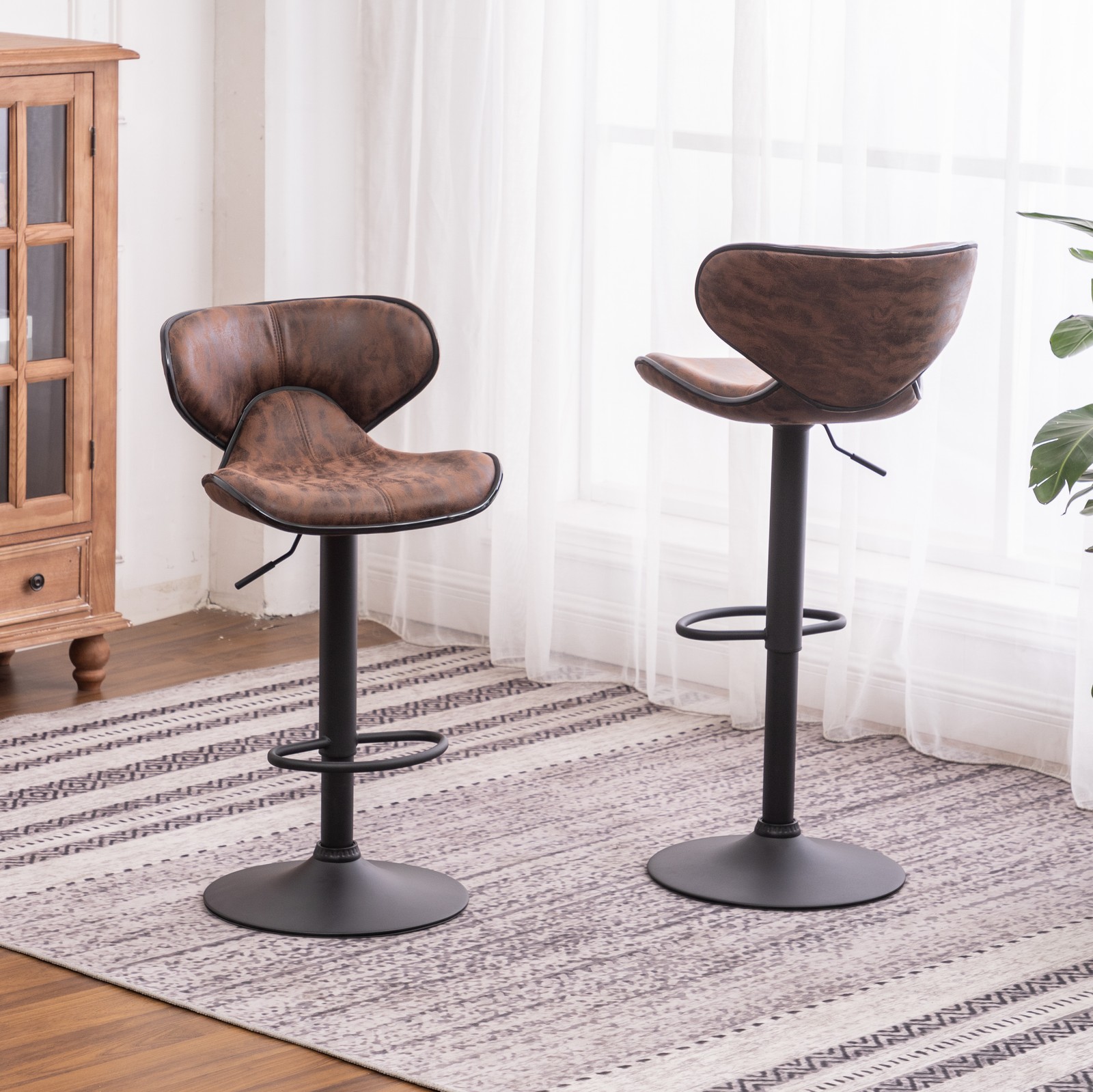 Masaccio Weathered Upholstery Airlift Adjustable Swivel Barstool with Chrome B
