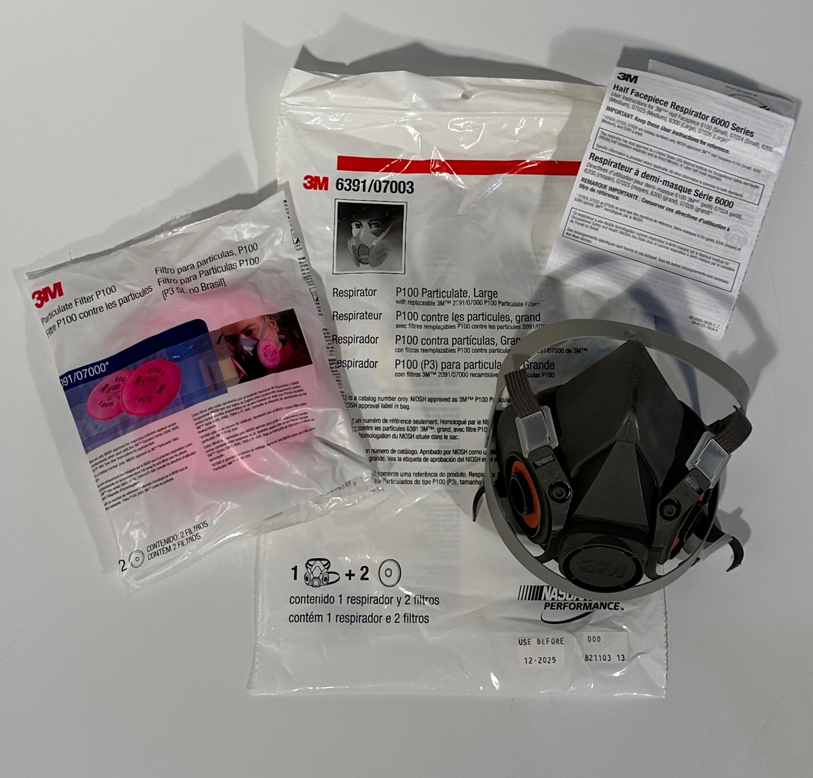 ONE (1) NEW 3M Particulate Respirators 6391 LARGE w/2091 Filters - 12/2025