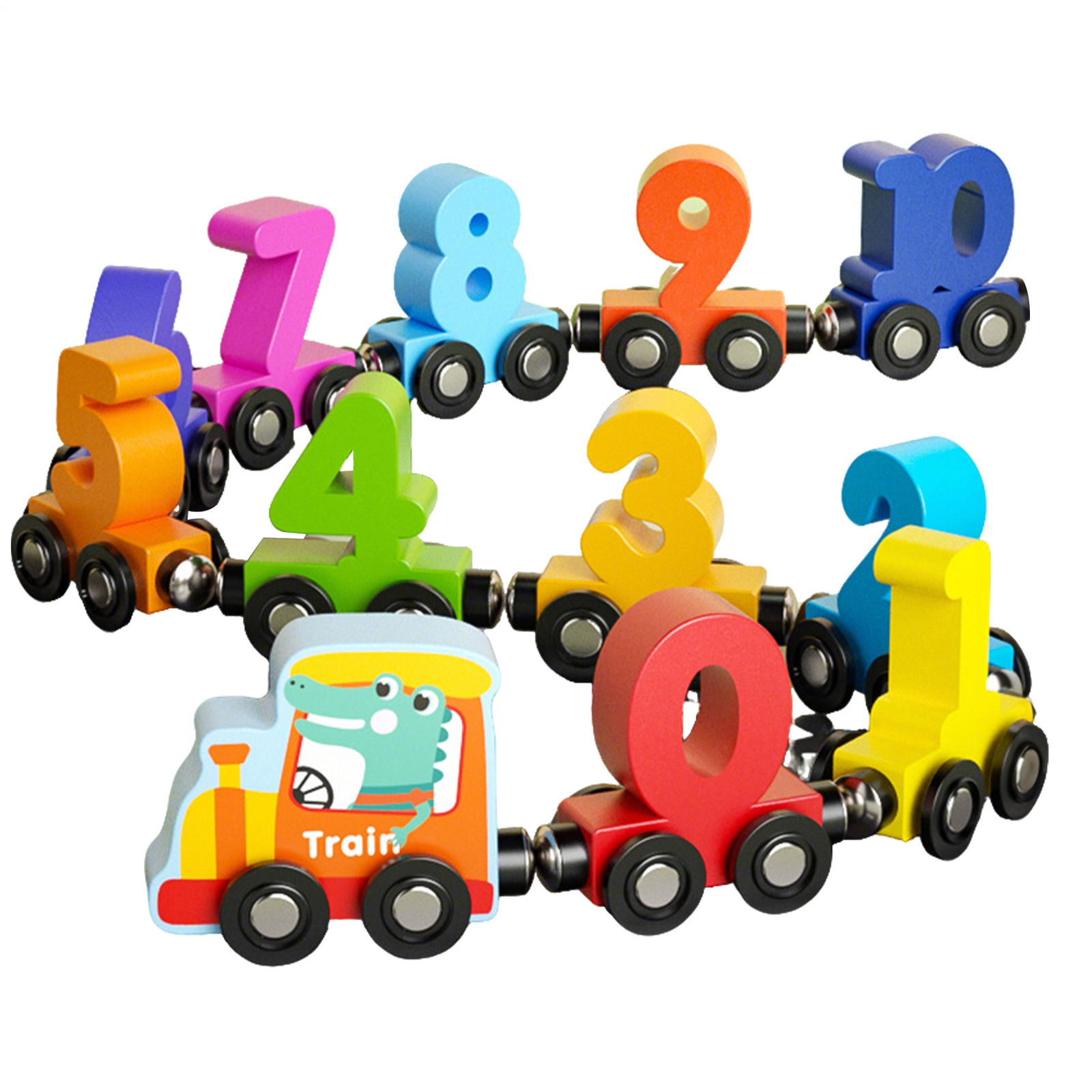 Magnetic Wooden Alphabet Number Toy Trains Set for Kids Toddlers Number Trains