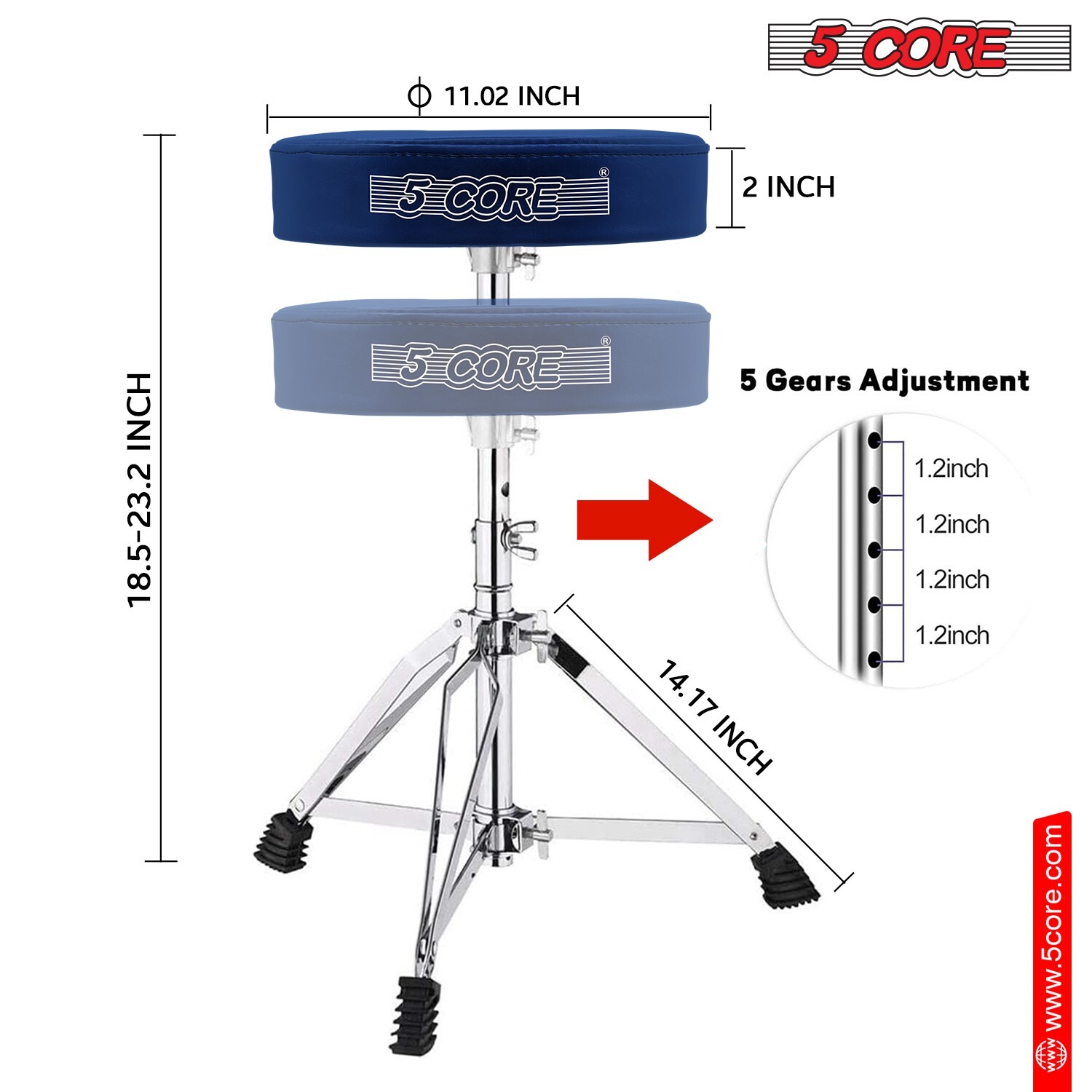 5Core Drum Throne Padded Adjustable Guitar Stool Drummer Seat for Adults & Kids