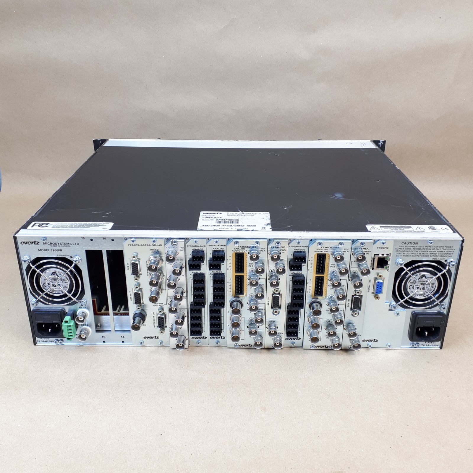 Evertz 7800FR-QT Quiet Mountable Multiframe Chassis 2 PSU, VGA W/10 Cards E6890B