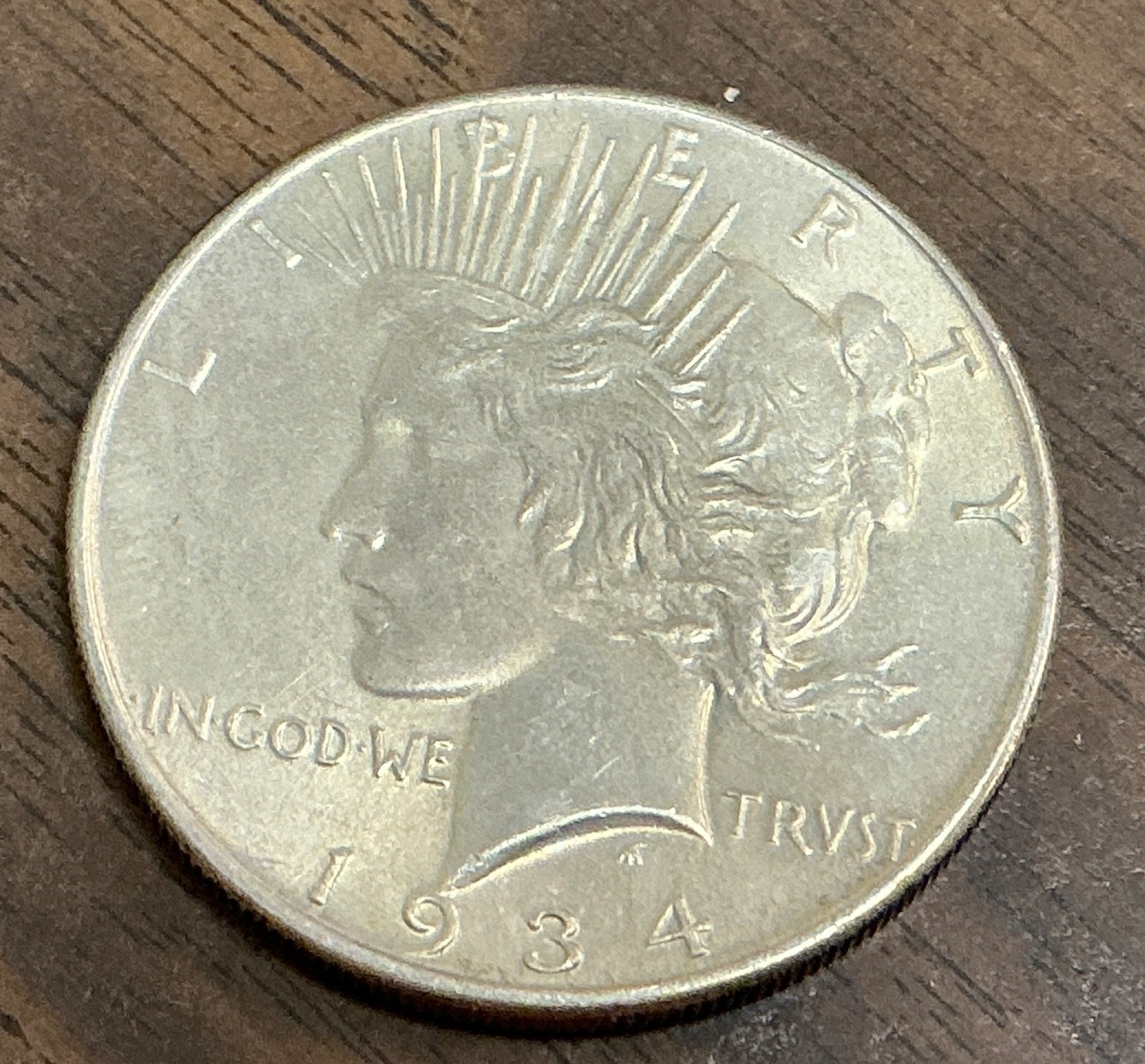 1934  $1 Peace Silver Dollar - BU - Pale Toning.