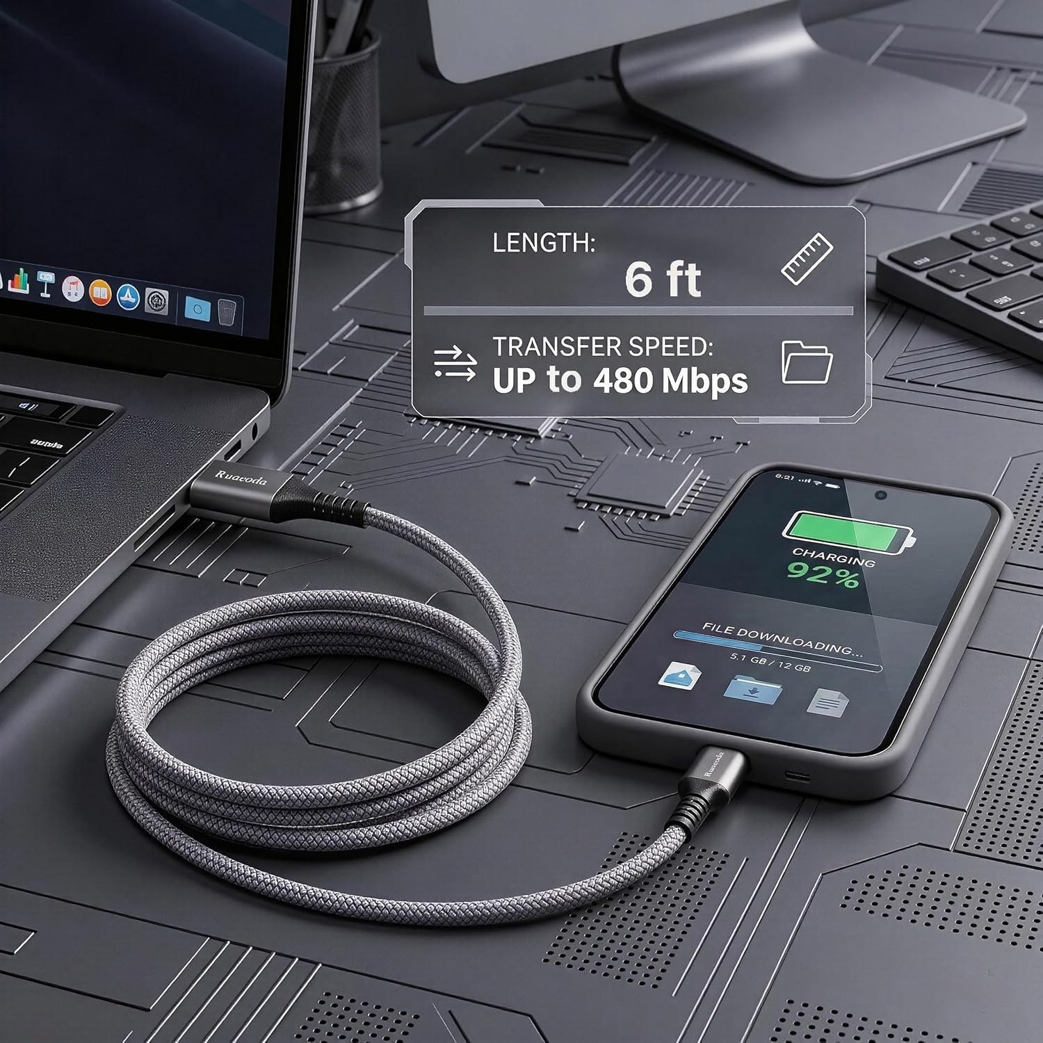 Fast Charging 6ft Heavy Duty Micro USB Cables - Pet Resistant & Versatile