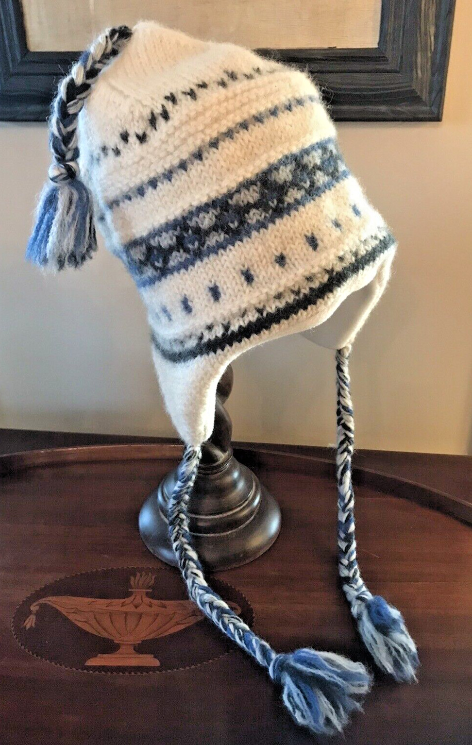 Land's End 100% Wool Tasseled Beanie w/ Chin Ties Small Adult Large Child Teen