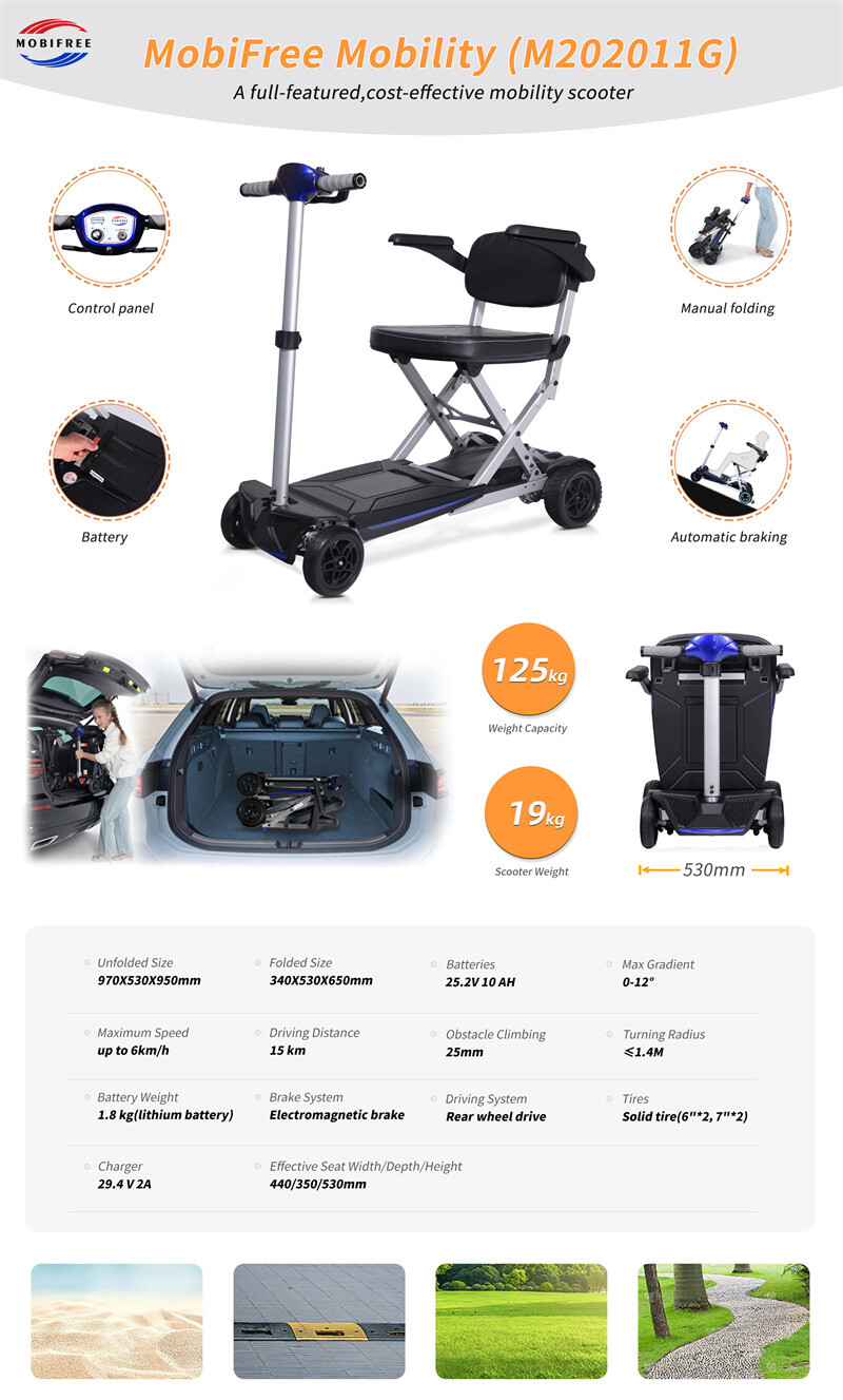 4 Wheels Foldable Travel Mobility Scooter 24V Battery Powered for Elderly