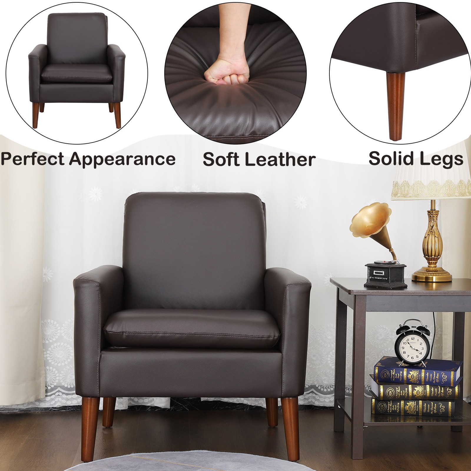 Modern Armchair PU Leather Single Chair Leisure Sofa Home Couche Brown Navy Blue