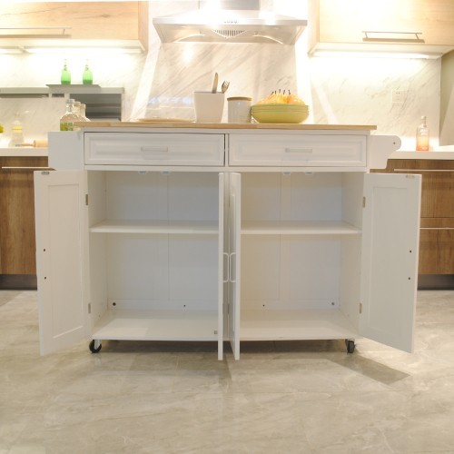 Kitchen Island Cart Trolley Cart Rolling Storage Cabinet w/ 2 Drawers & Rack