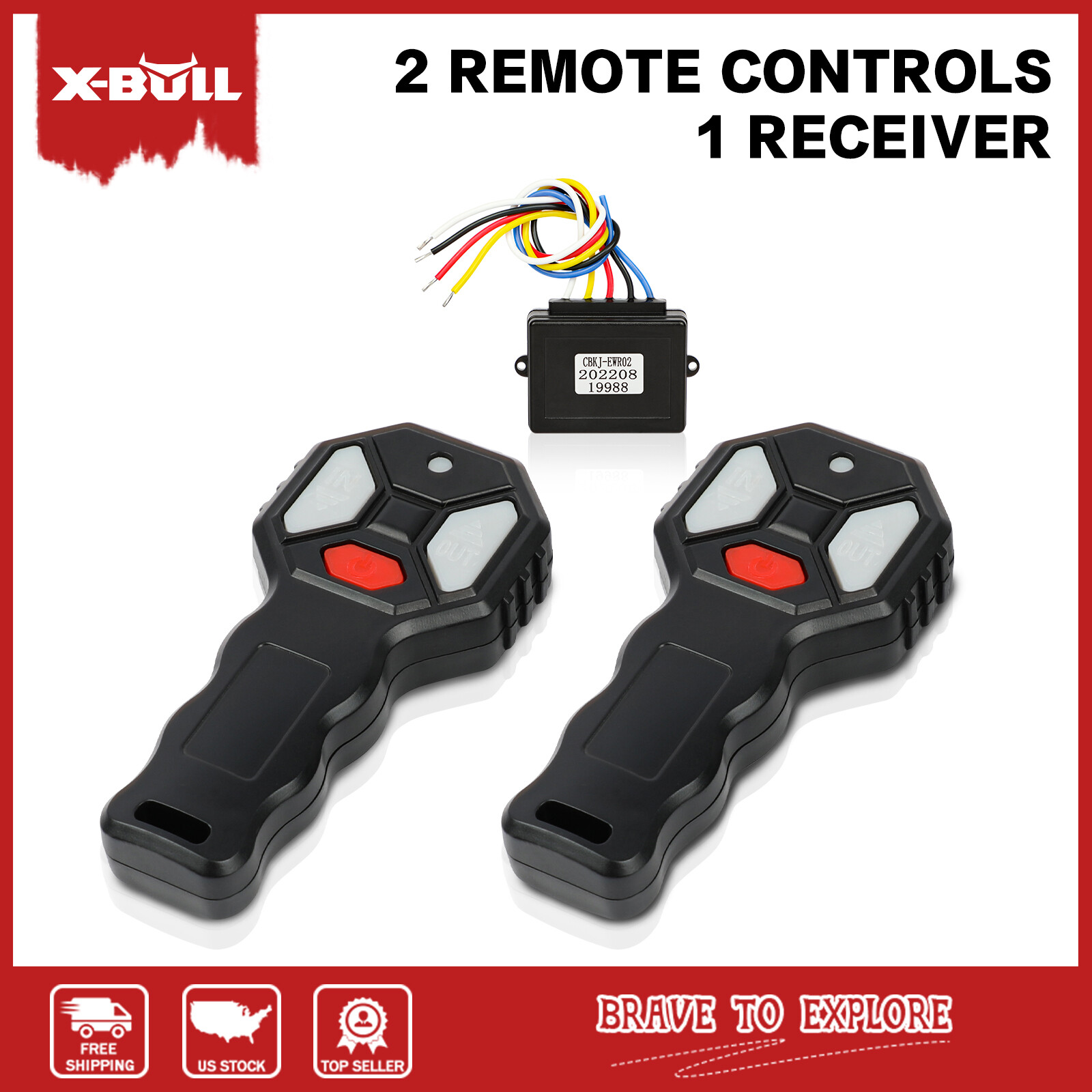 X-BULL 12V Wireless Electric Winch Remote Control Kit 2PCS Handset 150FT 4WD 4X4