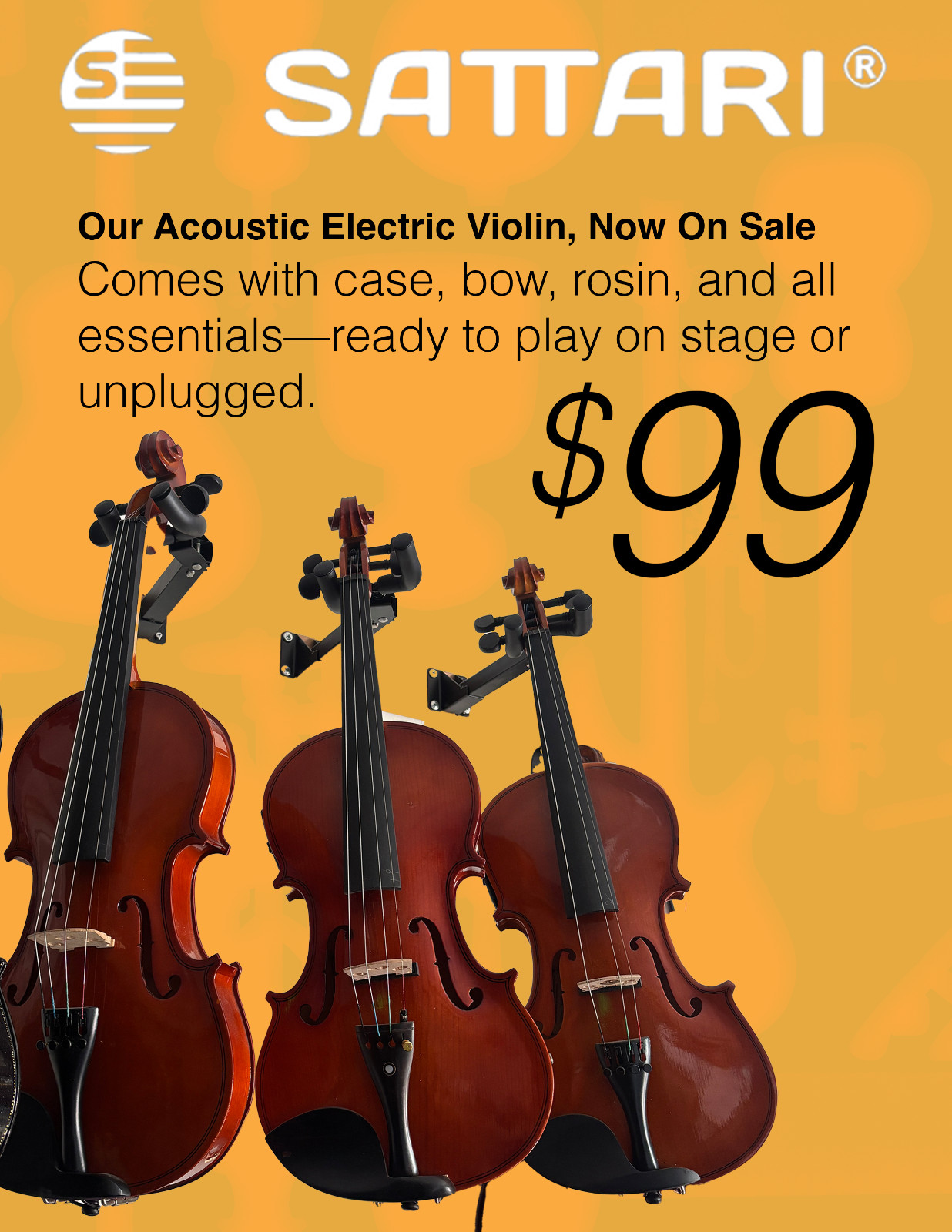 SPECIAL SALE - Wooden Electric/Acoustic Violin, COMES WITH CASE AND GEAR