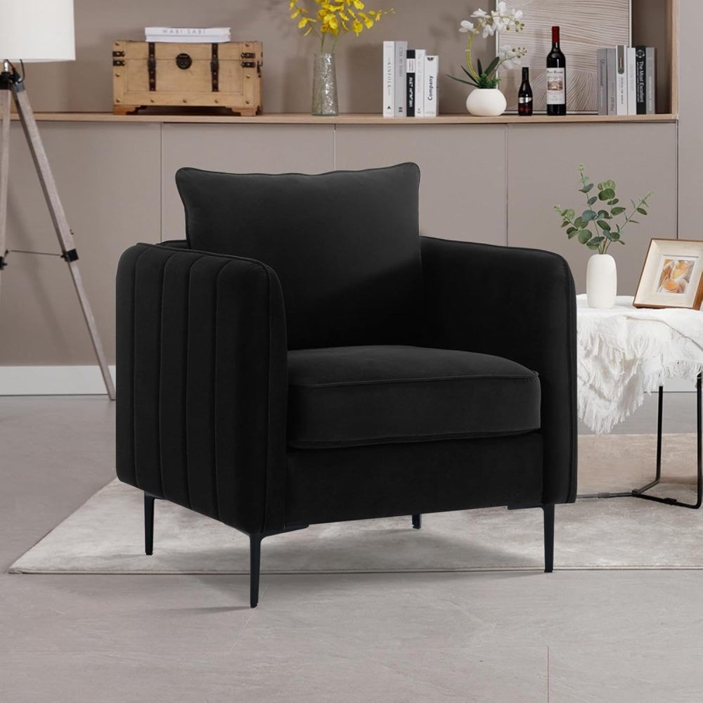 Accent Chair for Living Room,Velvet Comfy Single Sofa Chair Armchair w/ 1 Pillow