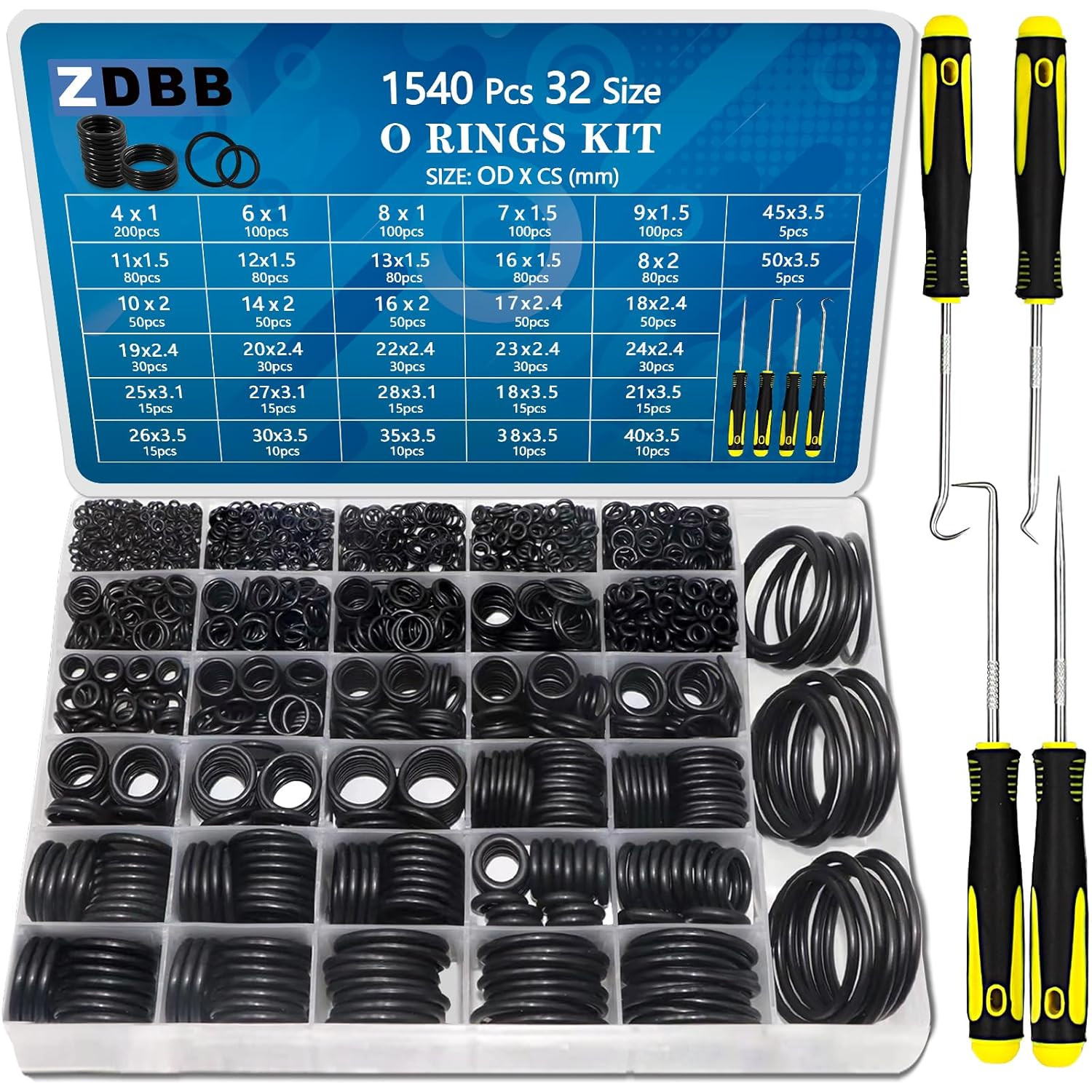 32 Size 1540 Pcs O Rings Assortment Kit Metric Nitrile Rubber Oring Set with 4 P