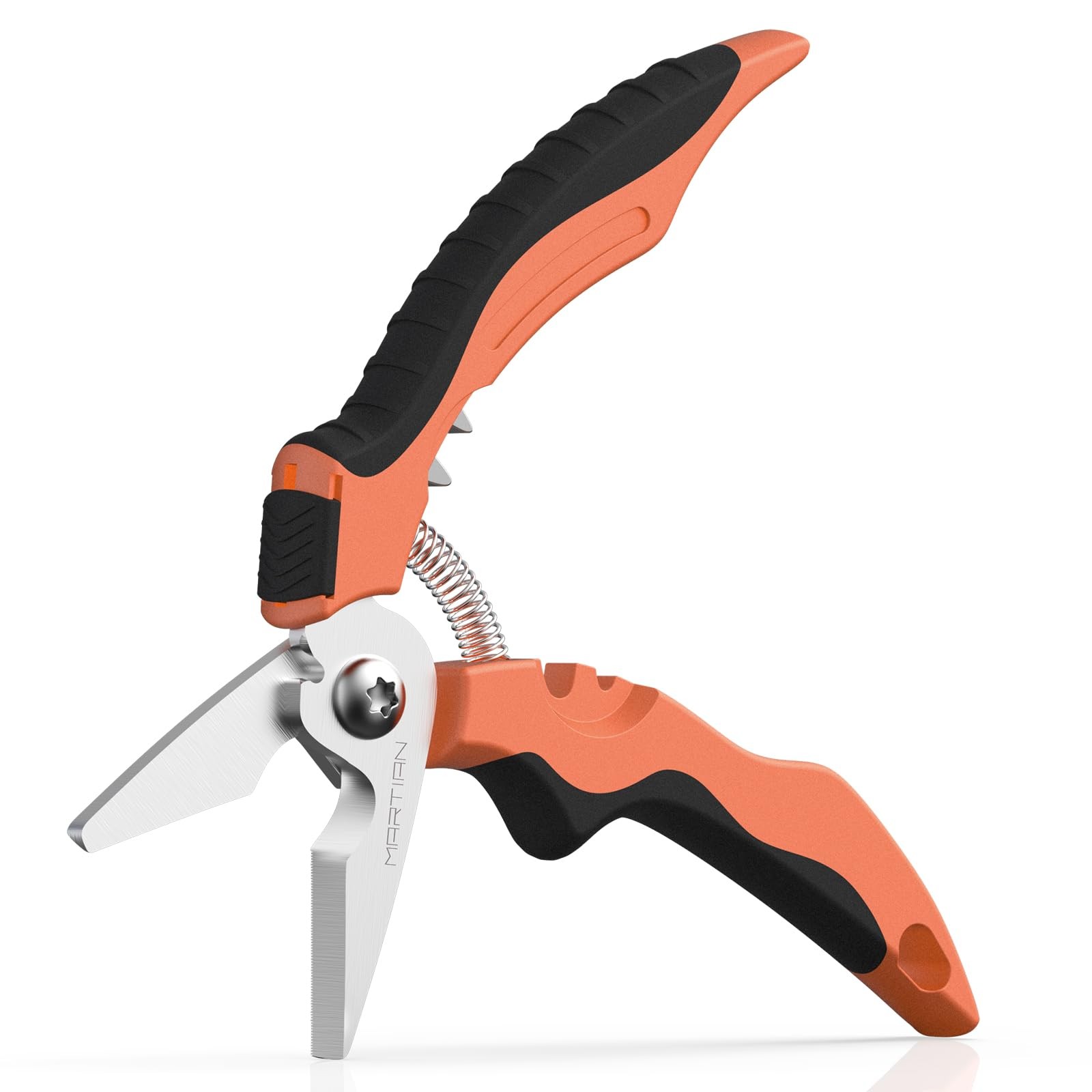 7" Curved Gravity Shears, SUS420J2 Micro-Serrated Floral Medium, Orange