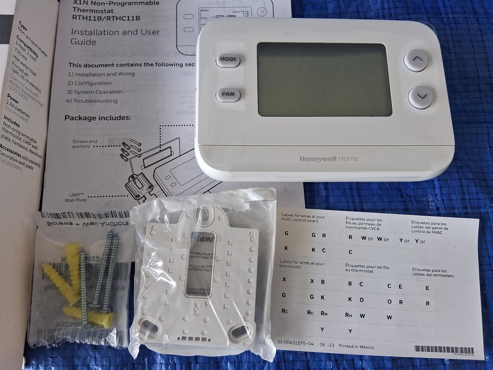 Honeywell Home X1N Non-Programmable Thermostat, Single-Stage, 1-Heat/1-Cool