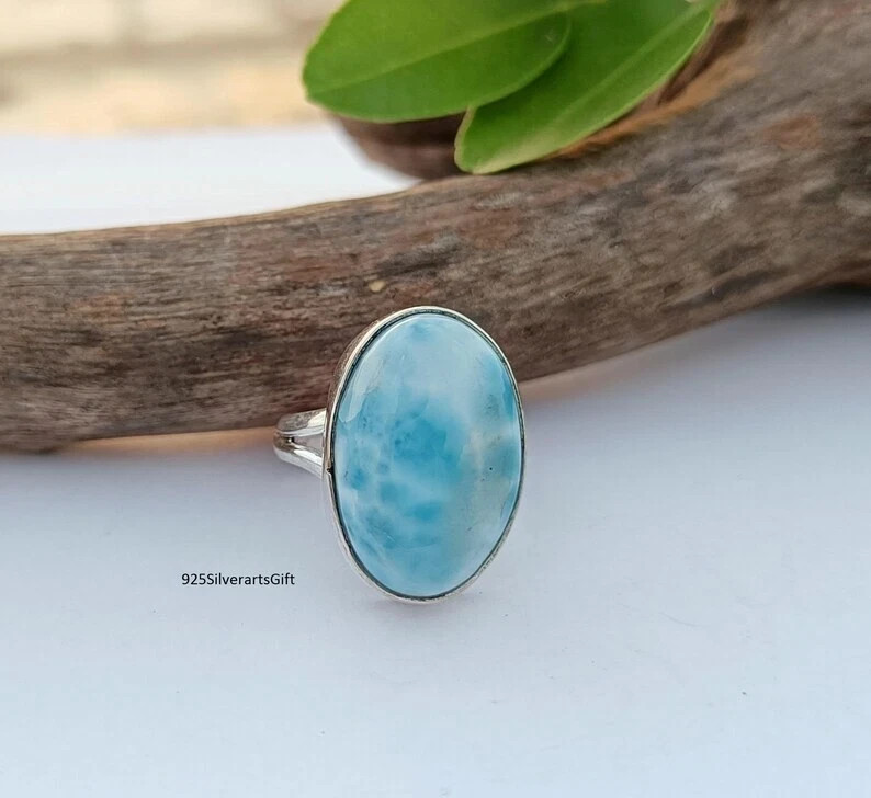 Larimar Gemstone Ring Solid 925 Sterling Silver Handmade Pretty Ring All Size