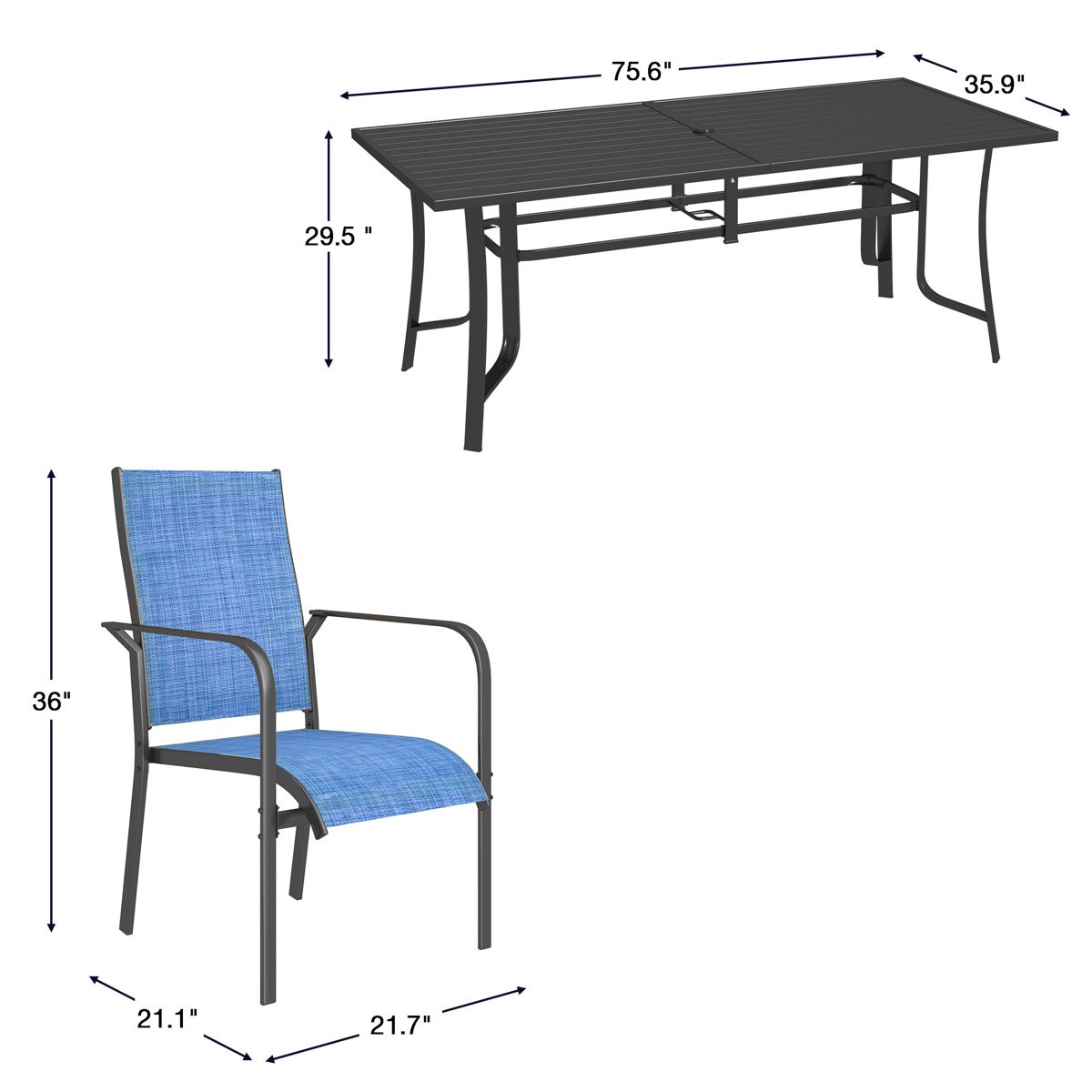 9 Piece Patio Dining Set Outdoor Table 8 Chairs Adjustable Umbrella Hole