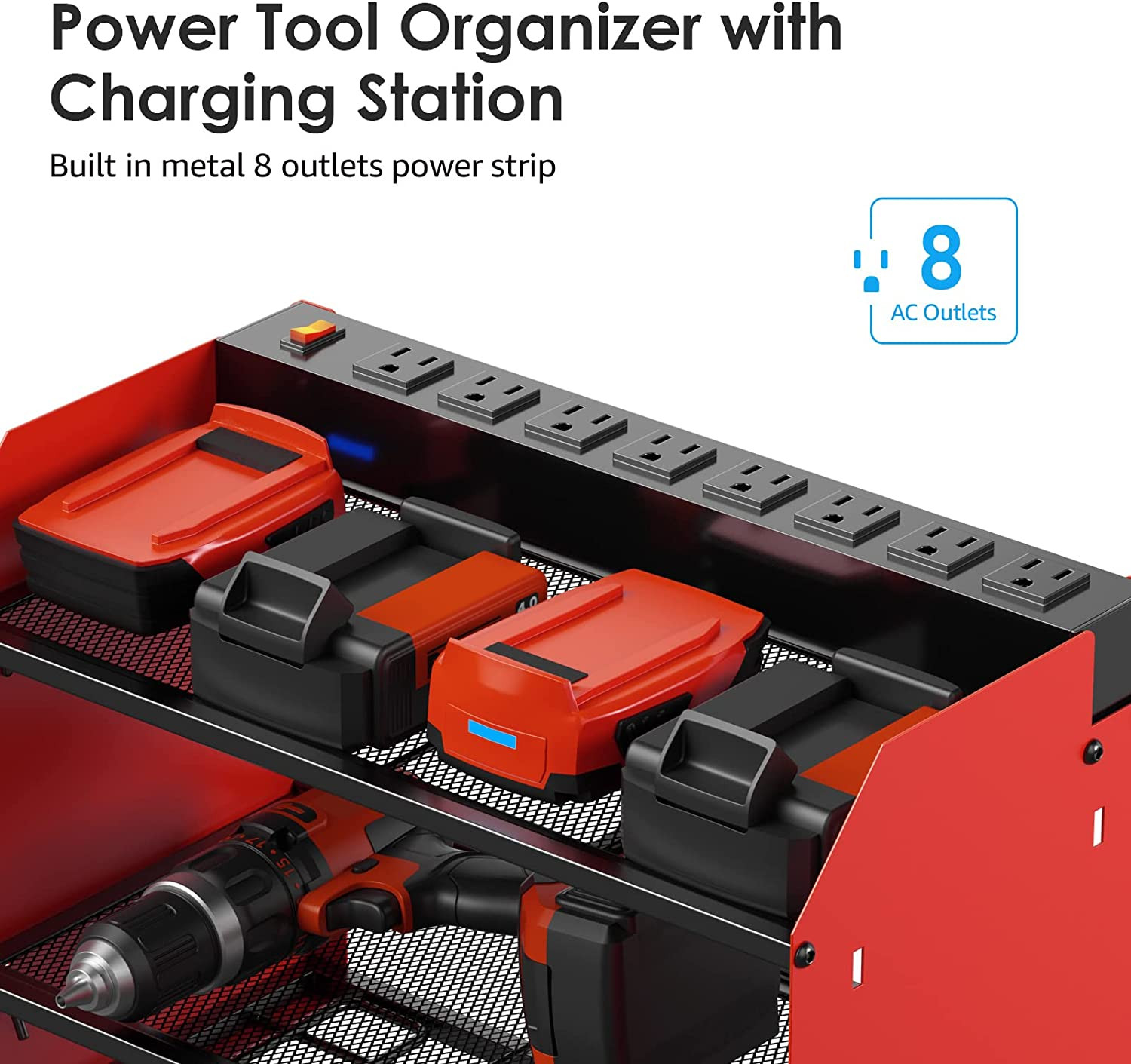 CCCEI Wall Mount Modular Tool Charging Organizer, Red, 1 Pack, 3 Tier. | Drill B