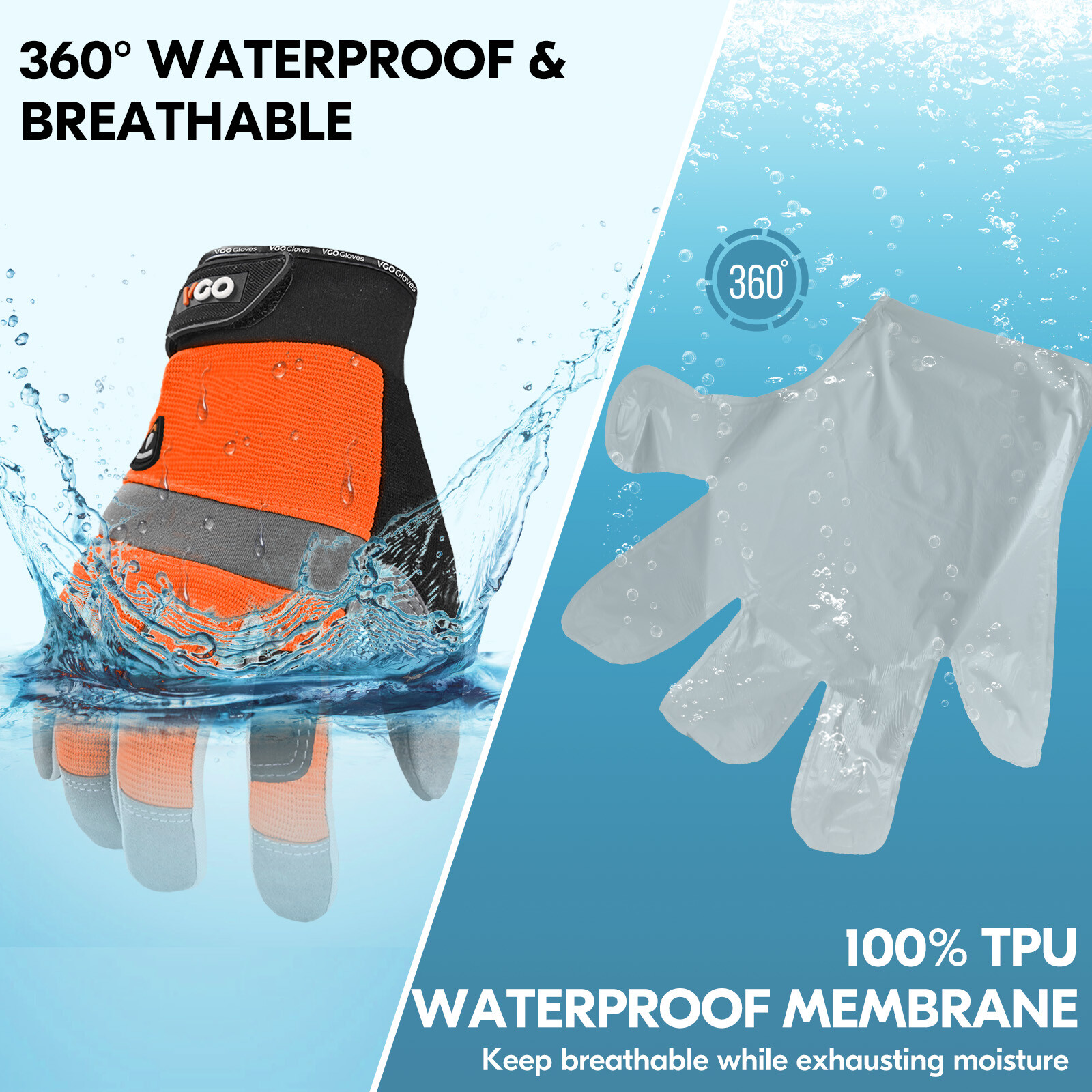 Vgo 1Pair 41℉ Lined Touchscreen Waterproof Winter Work Gloves (SL7584FLWP-ORA)