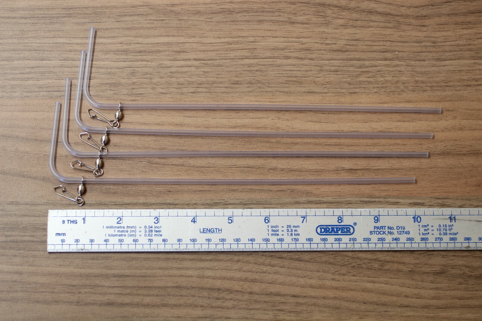 4 x 255mm L&M CLEAR TUBE BOOMS,FOR BOAT SEA FISHING WILL TAKE 80lb LINE