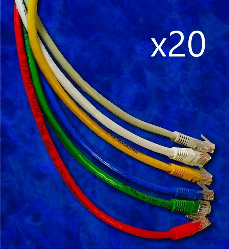 20-Pack 5ft CAT6 Ethernet Patch Cables, Multiple Colors