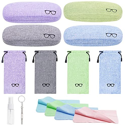 4 Sets Glasses Case, Portable Linen Hard Shell Eyeglasses Cases, Protective