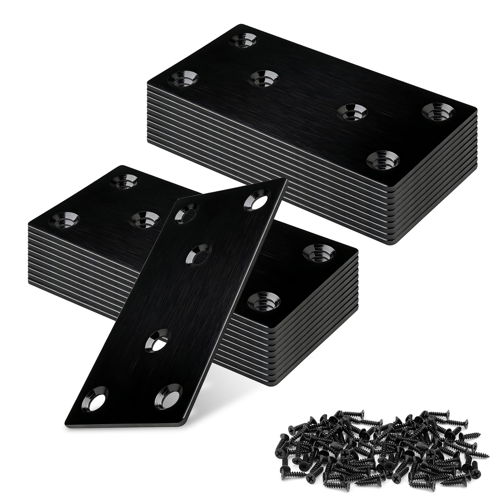 YIKORLO 20 Pack Flat Straight Brace Bracket, 3.15 x 1.57 80MM (Black), Black