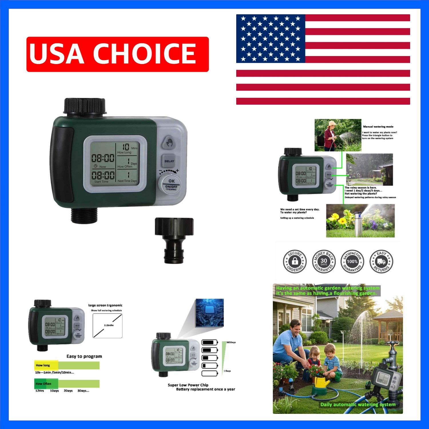 Automatic Watering System Water Timer Easy to Program Three Modes Automatic S...