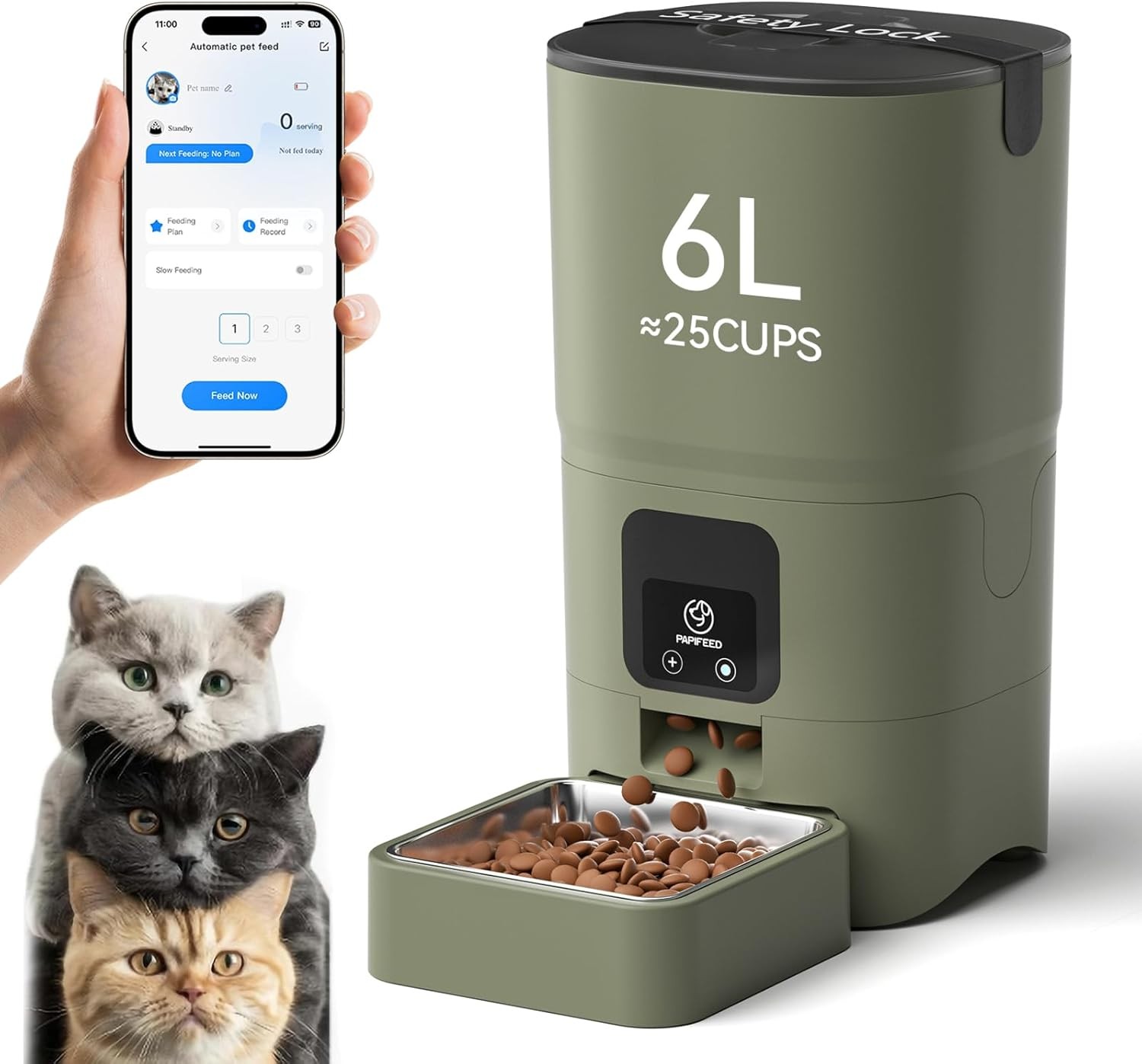 PAPIFEED Automatic Cat Feeder Upgrade, WiFi Pet Feeder with APP Control for Remo